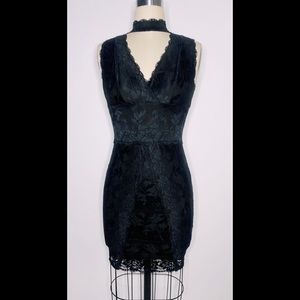 GUESS Black Lace Bodycon Collar Dress